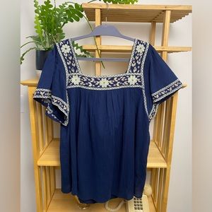 NWT Madewell Women's Blue Floral Embroidered Square Neck Top Blouse Plus Size 2X